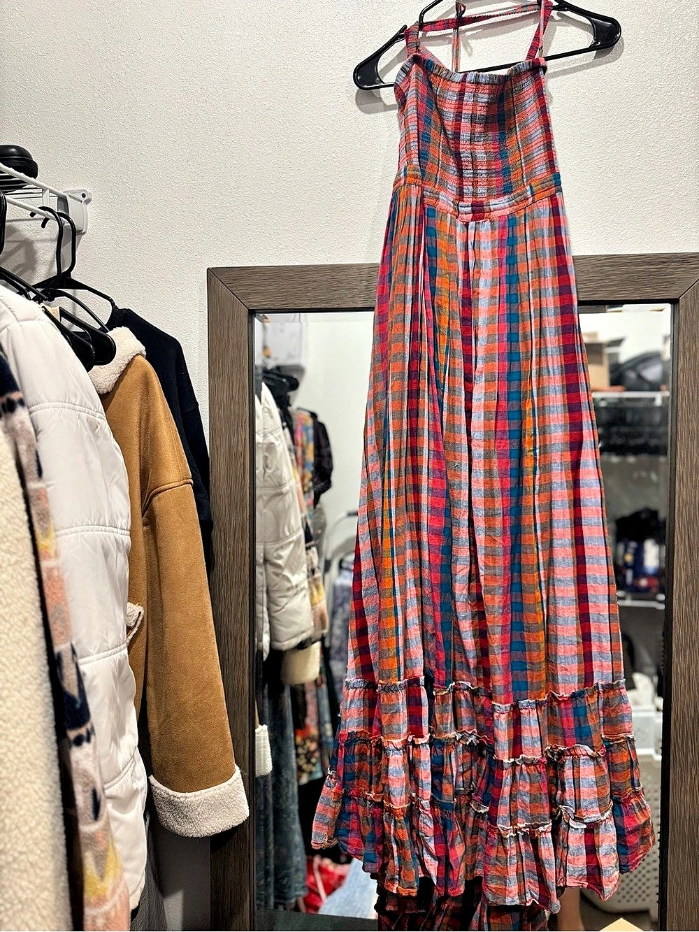 Free People Extratropical Smocked Plaid Halter Maxi Dress L - Picture 2 of 10